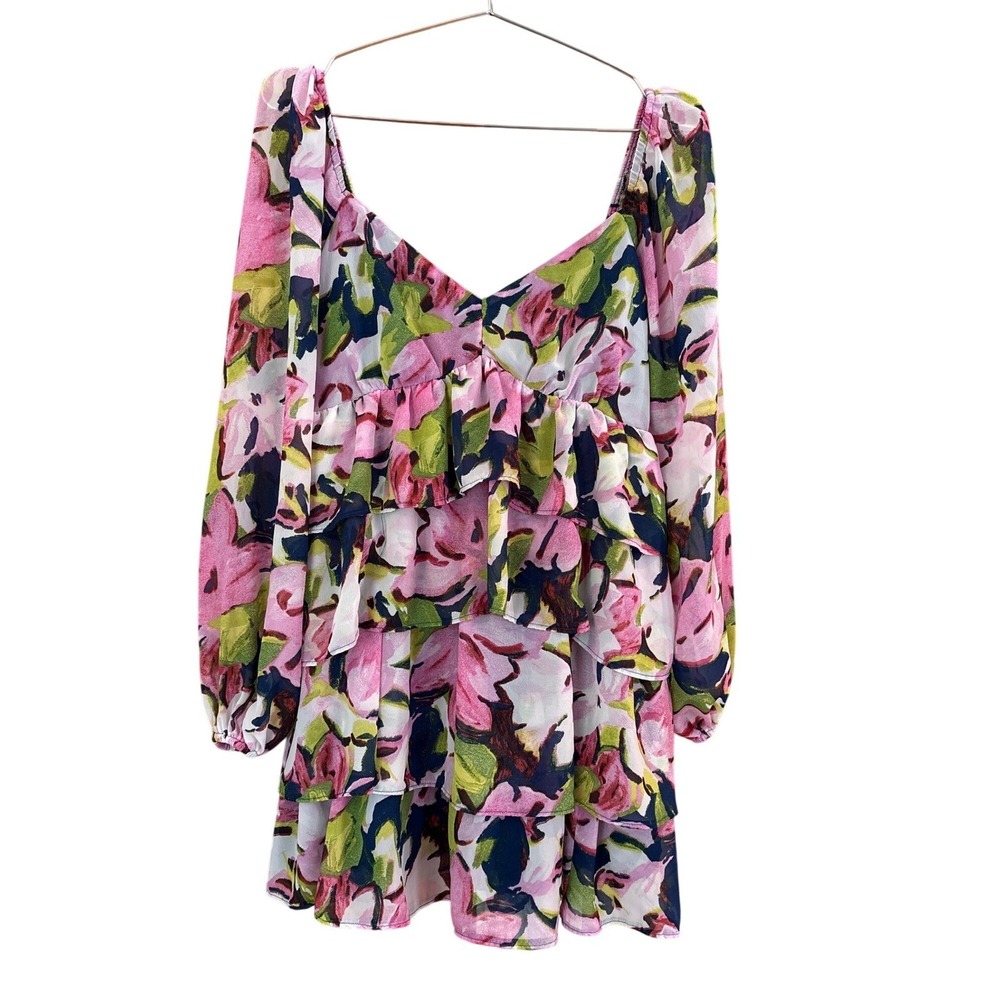 Abercrombie & Fitch Mini Dress Womens Pink Floral Excellent Tiered Ruffle SIZE M